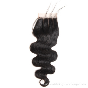 Huashuo 100% Brazilian Virgin Human Hair 10 inch Closure Natural Color 4*4 Swiss Lace Frontal Closure
